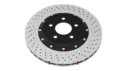 DBA 2014+ Audi RS Q3 Front 5000 Series Cross Drilled & Dimpled Rotor w/Clear Anodized Hat