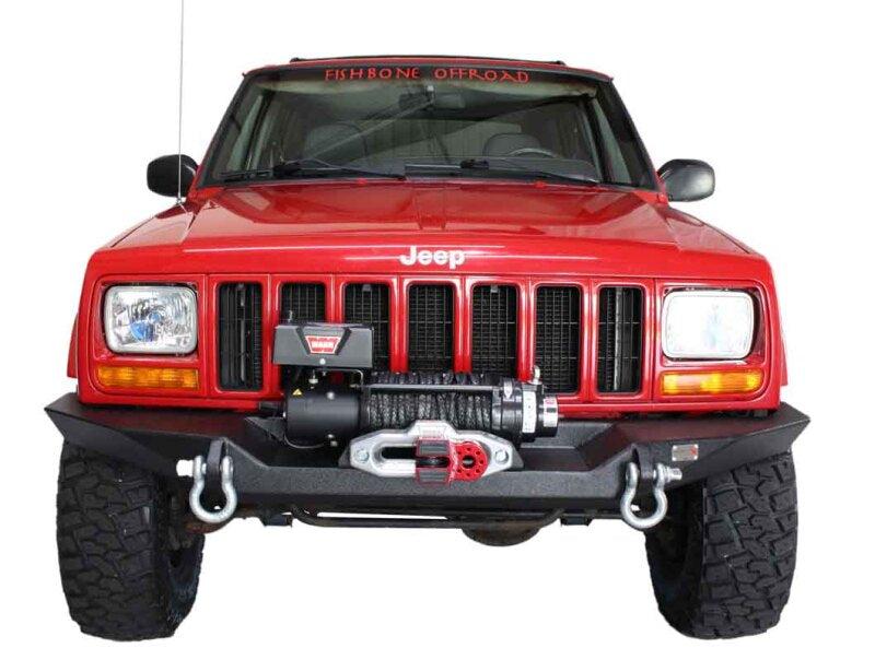 Fishbone Offroad Cherokee XJ Front Winch Bumper W/O Grille Guard Bullhead Steel - Blk Txtrd Pwdrcoat
