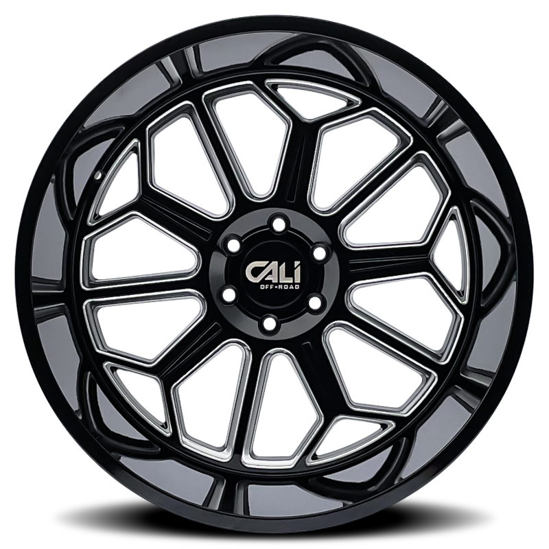 Cali Off-Road 9117 Auburn 24x14 / 8x165.1 BP / -76mm Offset / 125.2mm Hub Gloss Black Milled Wheel