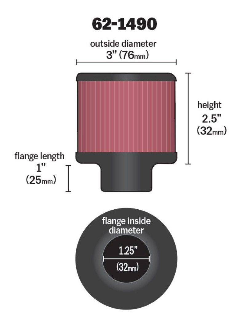 K&N Engineering K&N Rubber Base Chrome Top Push-In Crankcase Vent Filter 3in OD x 2-1/2in H.