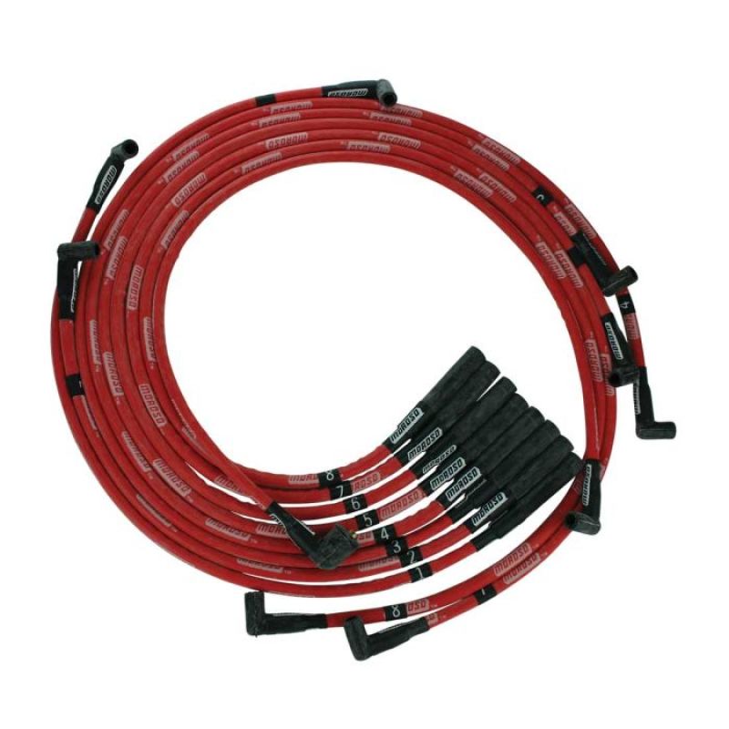 Moroso BB Chrysler Mopar 361/383/400/440 Str Plug Boots HEI Sleeved Ultra Spark Plug Wire Set - Red
