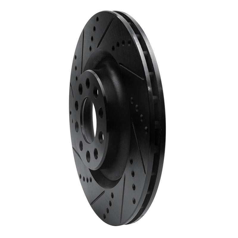 R1 Concepts R1 2017-2025 Alfa Romeo Stelvio Rear Left Drilled & Slotted Black Brake Rotor