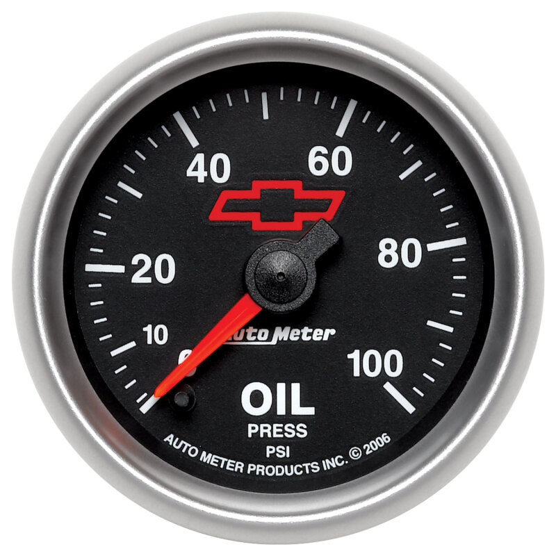 Autometer GM Bowtie Black 2-1/16in 0-100 PSI Oil Pressure - Stepper Motor