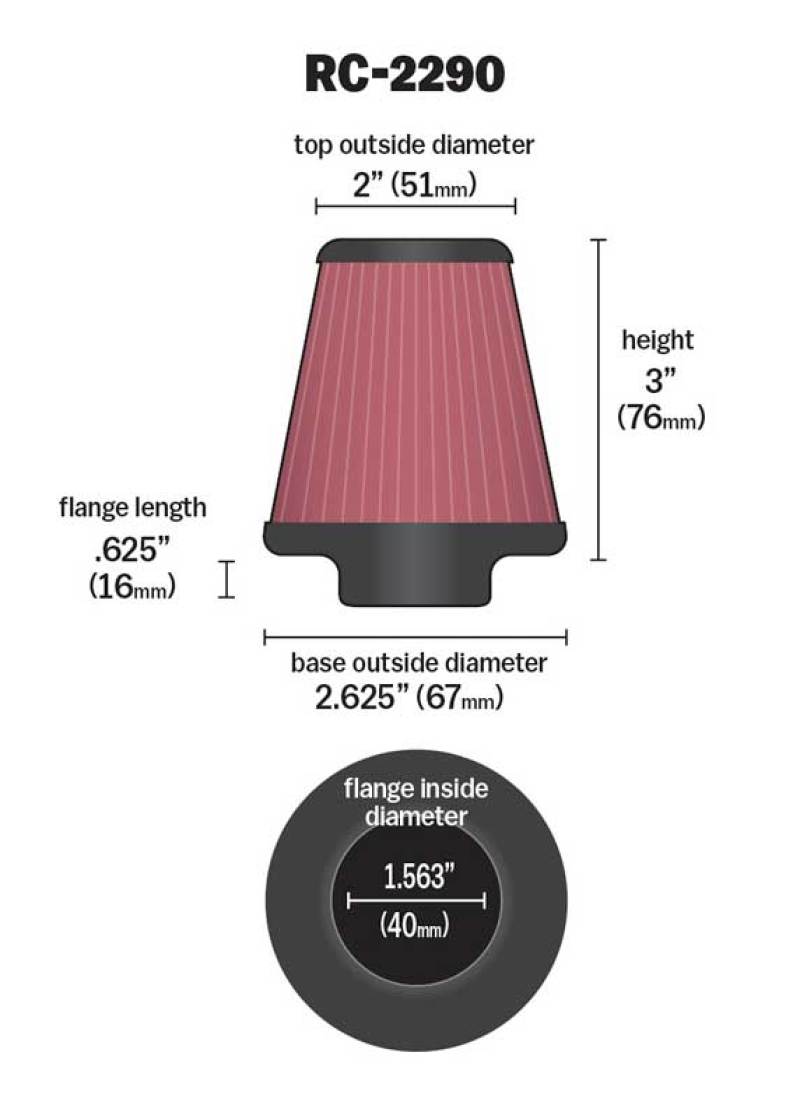 K&N Engineering K&N Universal Chrome Filter 1 9/16 inch FLG / 2 5/8 inch Bottom / 2 inch Top / 3 inch Height