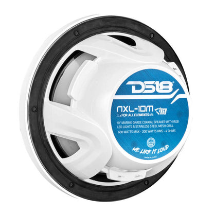 DS18 NXL-M Series Spkr w/ RGB LED Lights 10in 2-Way 200 Watts RMS 4 ohm Wht Grill Detached w/ Cover