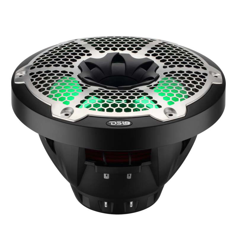 DS18 Hybrid Marine Speaker w/ Driver And RGB LEDs 10in 2-Way 450 Watts RMS 4 ohm Black w/ Cover
