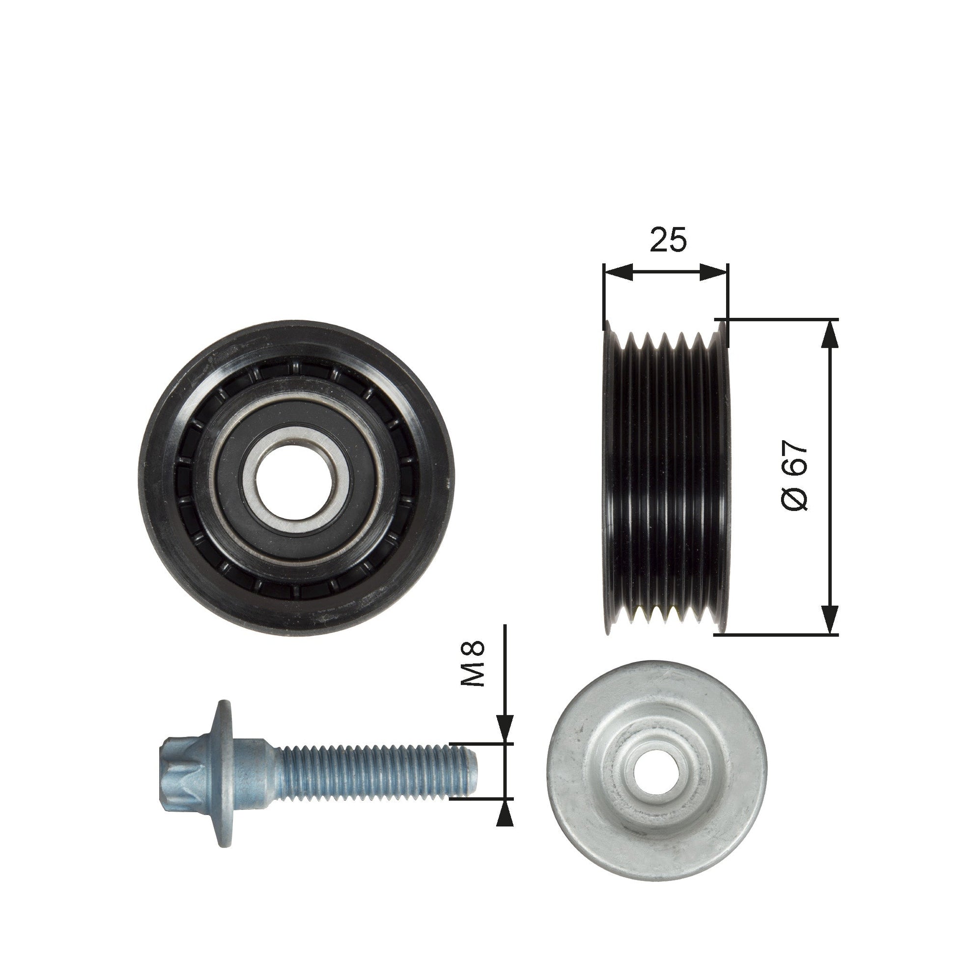 GATES GATT36619 V-Ribbed Belt Deflection/Guide Pulley