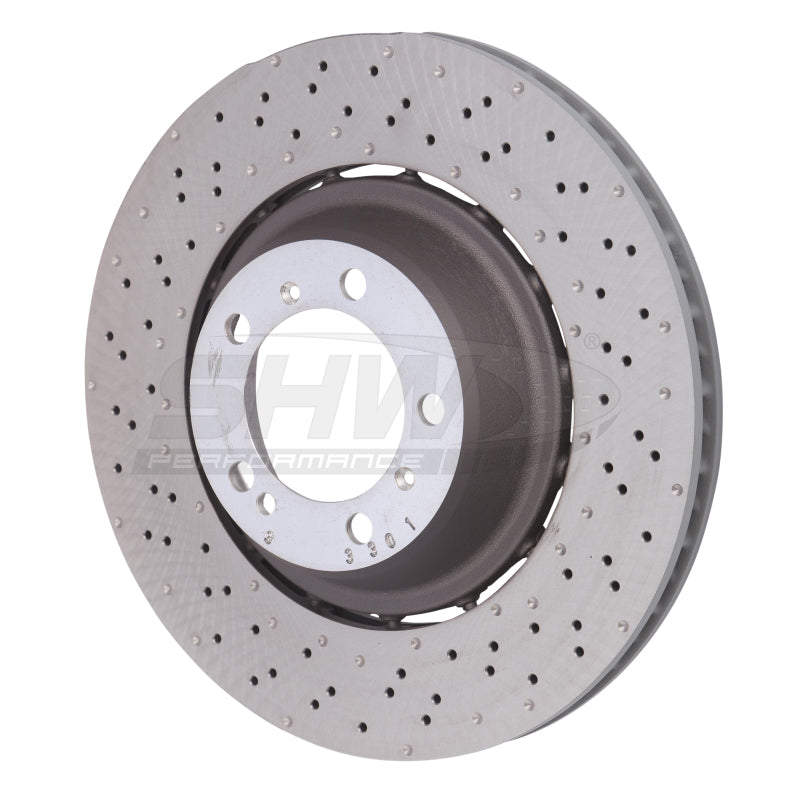 SHW Performance SHW 14-19 Porsche 911 Turbo 3.8L w/o Ceramics Left Rear Drilled-Dimpled LW Brake Rotor (99135240703)