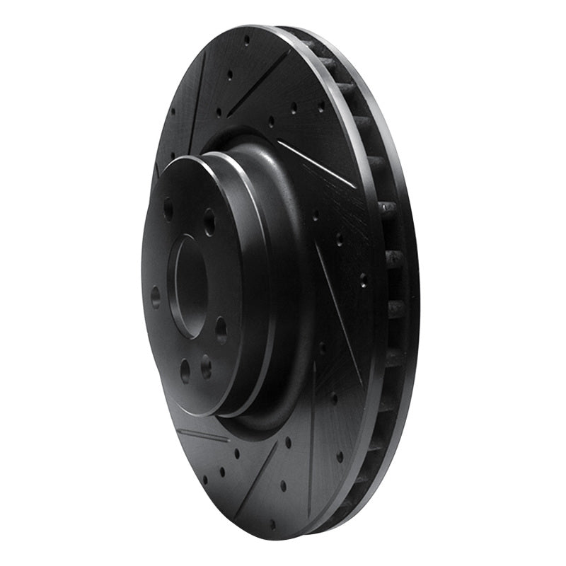 R1 Concepts R1 12-21 Tesla Model S Front Left Drilled & Slotted Black Brake Rotor