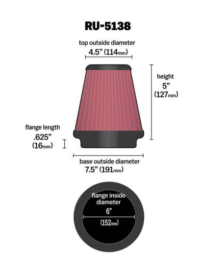 K&N Engineering K&N Universal Clamp-On Air Filter 6in FLG / 7-1/2in B / 4-1/2in T / 5in H