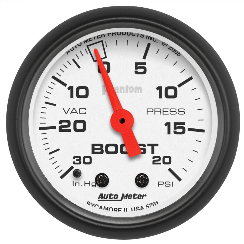 Autometer Phantom 52mm 30in HG.-Vac/20PSI Mechanical Vacuum/Boost Gauge