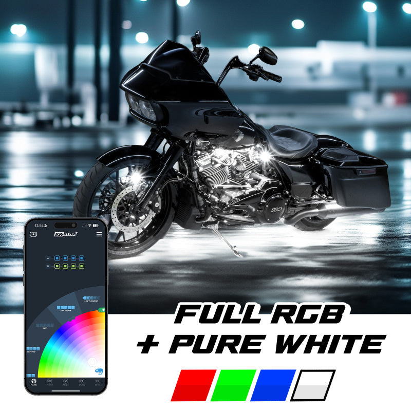 XKGLOW XK Glow XKmax RGBW 8pc Addressable Motorcycle Underglow Light Kit
