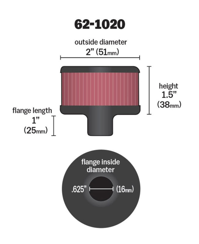 K&N Engineering K&N Steel Base Crankcase Vent Filter .625in Vent OD x 2in OD x 1.5in Height