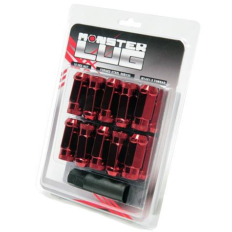 Wheel Mate Monster Open End Lug Nut Set of 20 - Red 14x1.50