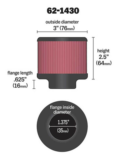 K&N Engineering K&N 1.375in Flange ID x 3in OD x 2.5in H Rubber Base Crankcase Vent Filter