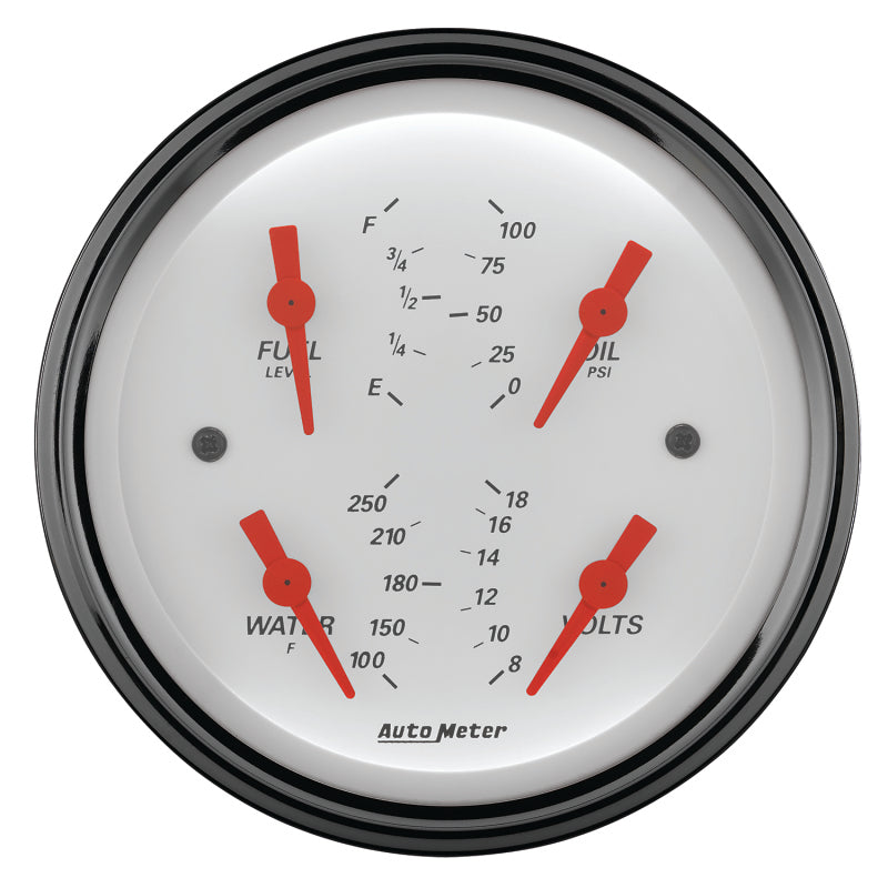 AutoMeter Gauge Quad 3-3/8in. 0 Ohm(e) to 90 Ohm(f)Elec Arctic White