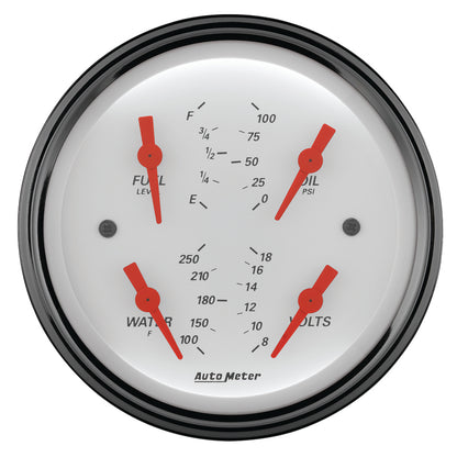 AutoMeter Gauge Quad 3-3/8in. 0 Ohm(e) to 90 Ohm(f)Elec Arctic White