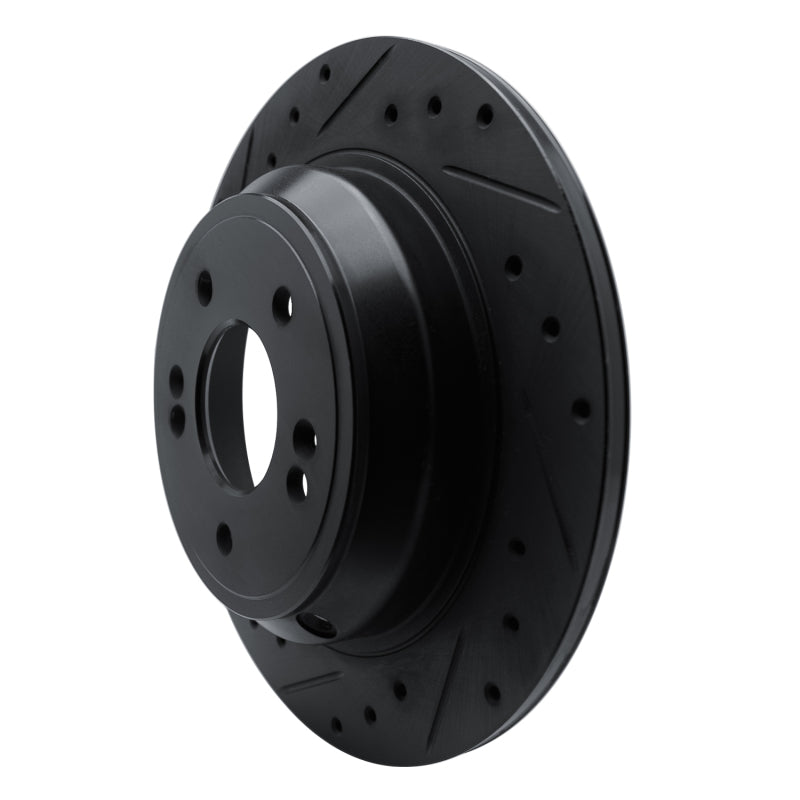 R1 Concepts R1 09-20 Genesis G80 Rear Left Drilled & Slotted Black Brake Rotor
