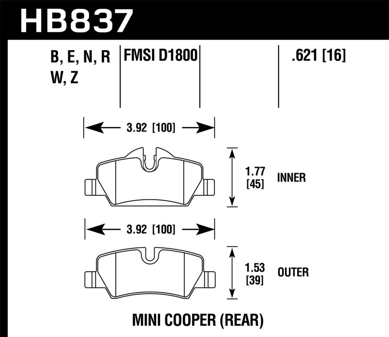 Hawk Performance Hawk 14-17 Mini Cooper HPS 5.0 Rear Brake Pads