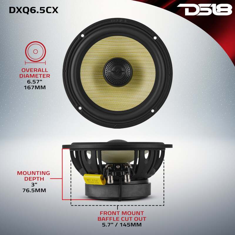 DS18 Deluxe Quality 6.5in Coaxial 150 Watts RMS 4 ohm Yellow Straw + Composite Foam Cone