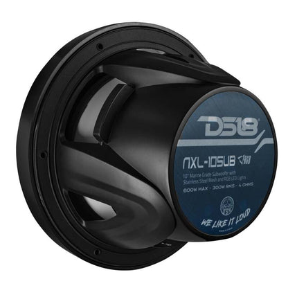 DS18 Subwoofer & Enclosure 10in 300 Watts RMS 4 ohm SVC Black w/ Covers