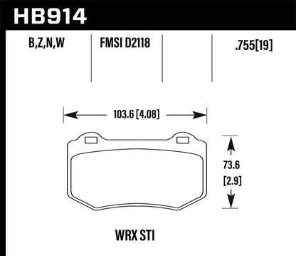 Hawk Performance Hawk 2018 Subaru WRX STI HPS 5.0 Rear Brake Pads