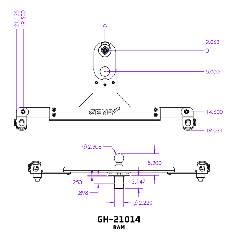 GEN-Y Hitch Gen-Y Dodge/RAM GoosePuck II 5in Offset Ball Puck Mount & 25K Towing w/Safety Chain Anchors