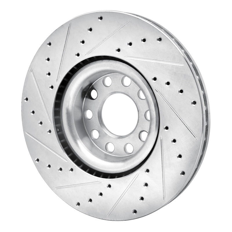 R1 Concepts R1 99-04 Audi S6 Front Right Drilled & Slotted Silver Brake Rotor