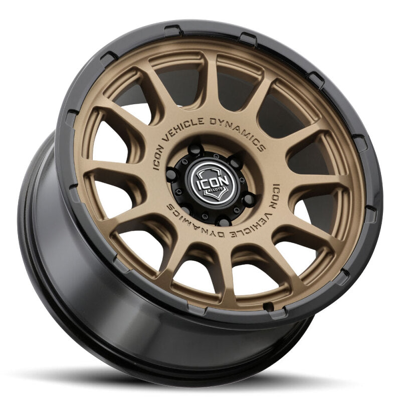 ICON Alloys Rancho 20x9 / 5x5 / -12mm / 4.5in BS Satin Bronze w/ Gloss Black Lip Wheel