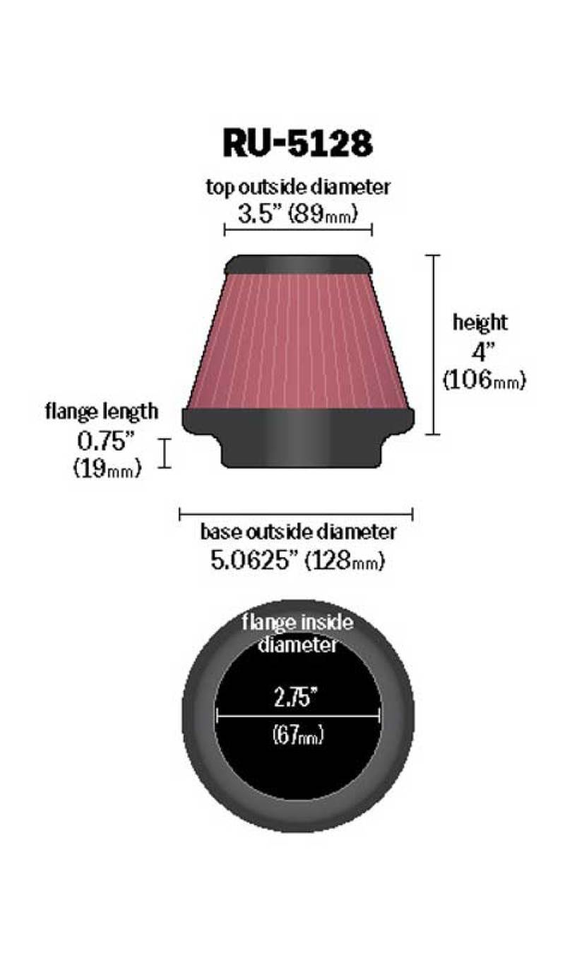 K&N Engineering K&N Universal Tapered Filter 2.75in Flange ID x 5.0625in Base OD x 3.5in Top OD x 4in Height