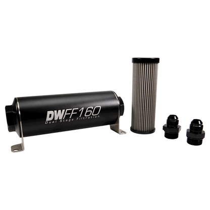 DeatschWerks Stainless Steel 8AN 10 Micron Universal Inline Fuel Filter Housing Kit (160mm)