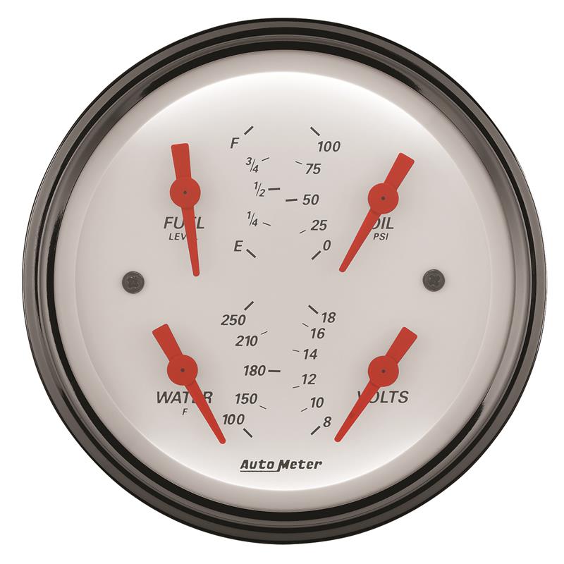 AutoMeter Gauge Quad 3-3/8in. 0 Ohm(e) to 90 Ohm(f)Elec Arctic White