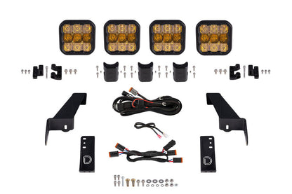 Diode Dynamics Jeep JL SS5 4-Pod CrossLink Grille Lightbar Kit Pro - Yellow Combo