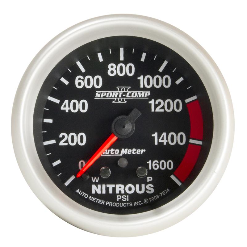 Autometer Sport-Comp II Pro Control 2-5/8in 1600 PSI Nitrous Pressure Gauge w/ Peak and Warn