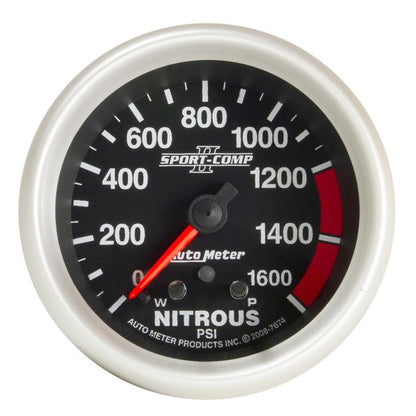 Autometer Sport-Comp II Pro Control 2-5/8in 1600 PSI Nitrous Pressure Gauge w/ Peak and Warn
