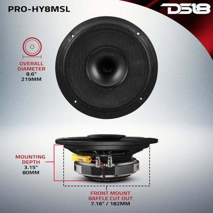 DS18 8in 200 Watts RMS 8 ohm Mid-Range Loudspeaker Shallow Grill Included