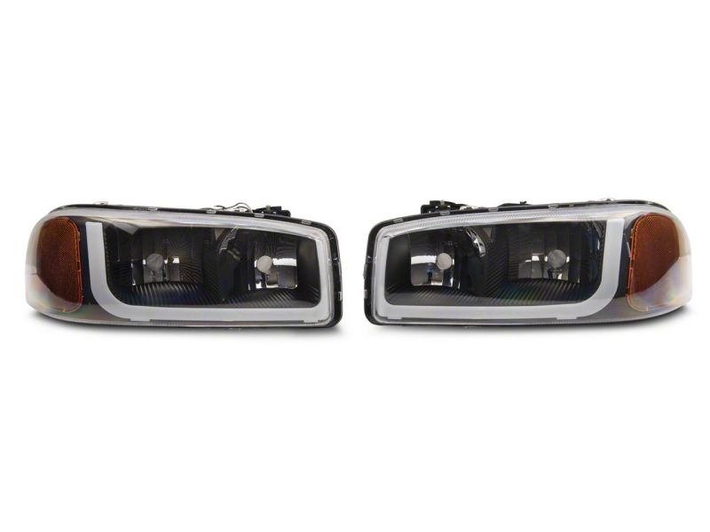 Raxiom 99-06 GMC Sierra 1500 Axial Series Headlights w/ LED Bar- Black Housing (Clear Lens)