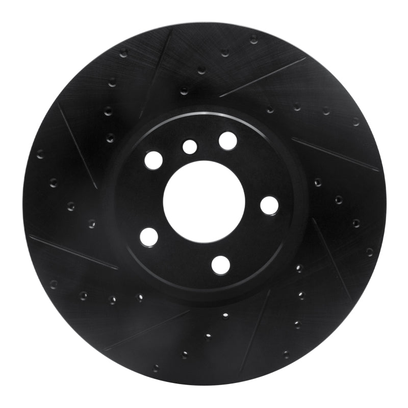 R1 Concepts R1 07-18 BMW X5 Front Left Drilled & Slotted Black Brake Rotor