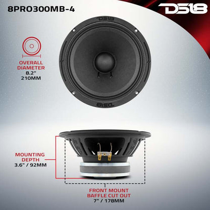 DS18 8in 150 Watts RMS 8 ohm Mid-Bass Loudspeaker