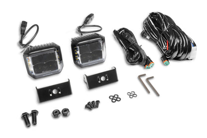 Go Rhino Xplor Blackout Series Cube LED Sideline Spot Light Kit (Surface Mount) 4x3 - Blk (Pair)