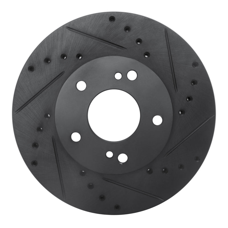 R1 Concepts R1 89-90 Nissan 300ZX Front Right Drilled & Slotted Black Brake Rotor