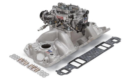 Edelbrock Manifold And Carb Kit Performer RPM Small Block Chevrolet Vortec Natural Finish