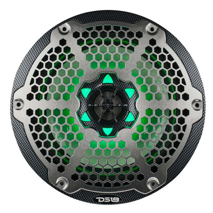 DS18 NXL-M Series Speaker w/ RGB LED Lights 8in 2-Way 125 Watts RMS 4 ohm Black Crbn Fiber w/ Cover