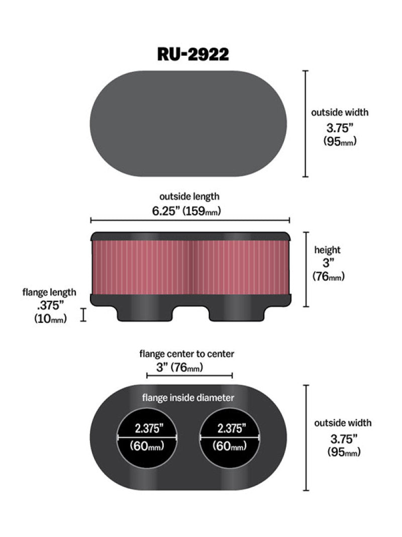 K&N Engineering K&N Filter Universal Filter 2 3/4 inch Dual Flange GSXR Oval (2/Box)