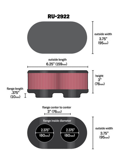 K&N Engineering K&N Filter Universal Filter 2 3/4 inch Dual Flange GSXR Oval (2/Box)