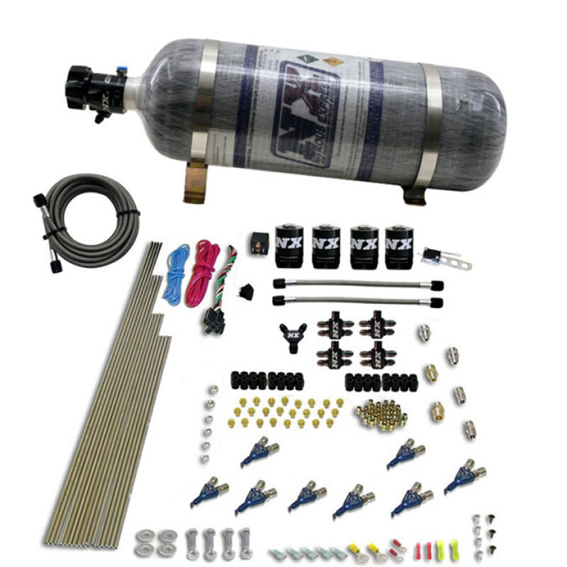 Nitrous Express 8 Cyl Piranha Direct Port 4 Solenoids Nitrous Kit (200-500HP) w/12lb Bottle