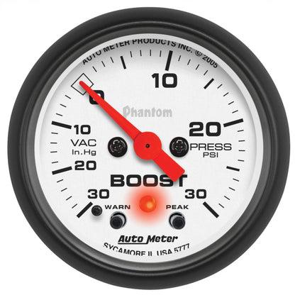 Autometer Phantom 52mm Boost 30 in Hg-Vac/30 PSI FS Electronic Vacuum/Boost w/ Peak Memory & Warning