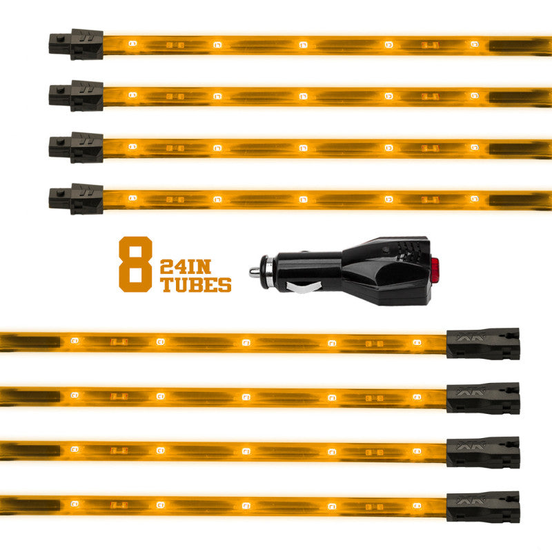 XKGLOW XK Glow Tube Single Color Underglow LED Accent Light Car/Truck Kit Amber - 8x24In