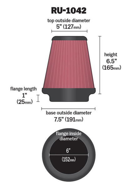 K&N Engineering K&N Universal Clamp-On Air Filter 6in FLG / 7-1/2in B / 5in T / 6-1/2in H