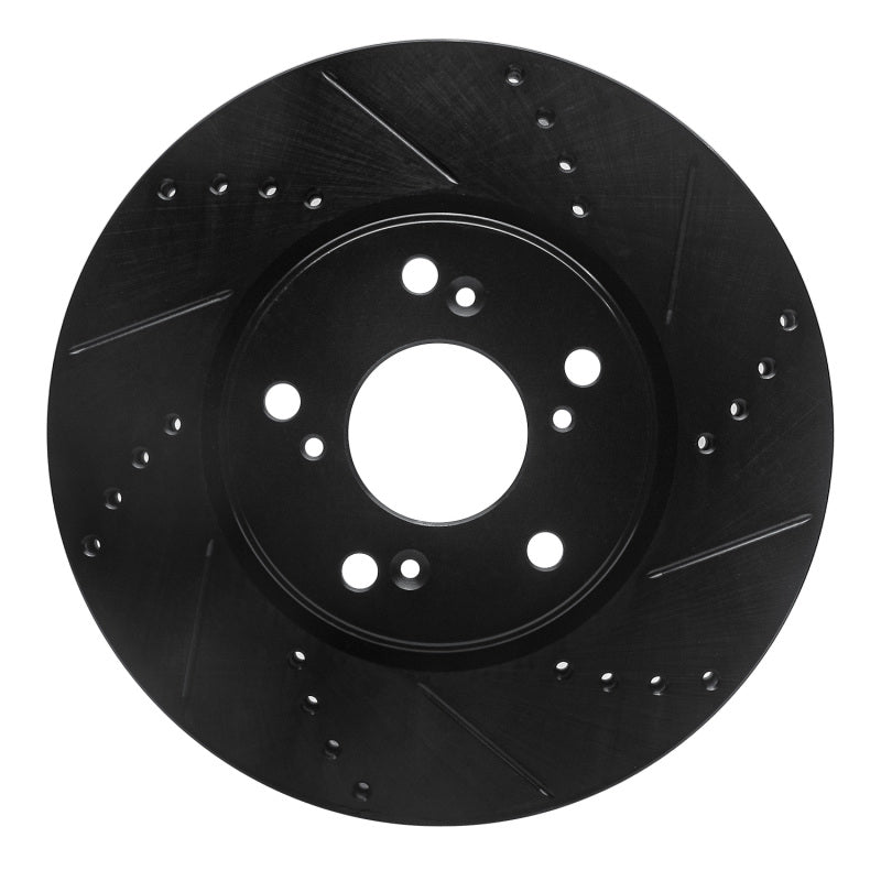 R1 Concepts R1 13-25 Honda Civic Hatchback Front Right Drilled & Slotted Black Brake Rotor